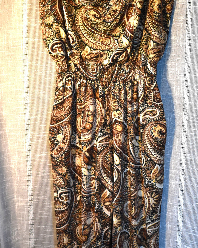 Enfocus Studio One-Piece Brown Paisley Sleeveless Jumpsuit with Elastic Waist & Cowl Neck
