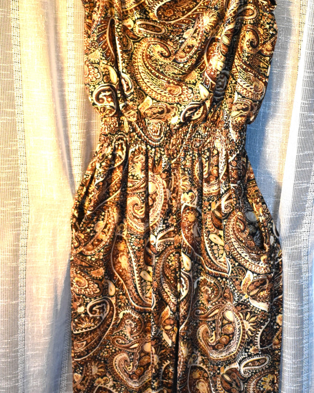 Enfocus Studio One-Piece Brown Paisley Sleeveless Jumpsuit with Elastic Waist & Cowl Neck
