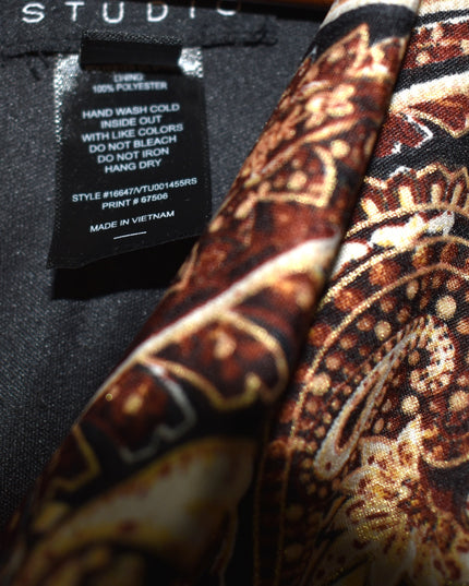 Enfocus Studio One-Piece Brown Paisley Sleeveless Jumpsuit with Elastic Waist & Cowl Neck