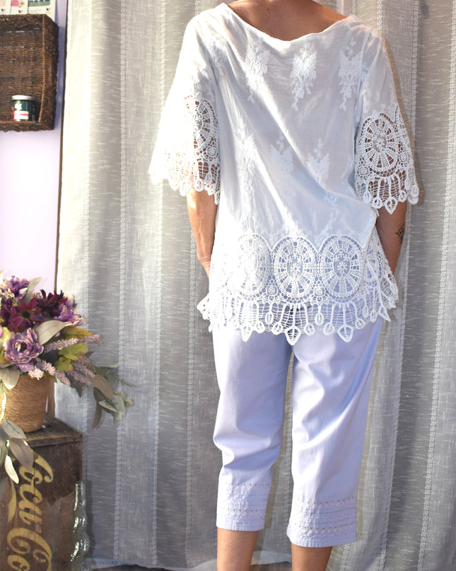 World Market Boho Embroidered Cutout Loose Fit Pullover Blouse