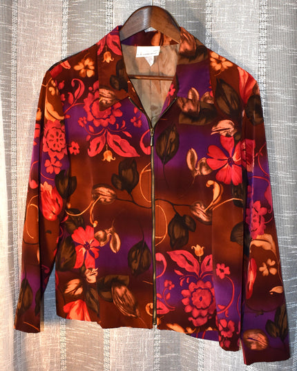 Vintage C.B. Collections Vibrant Floral Lightweight Zip Front Jacket