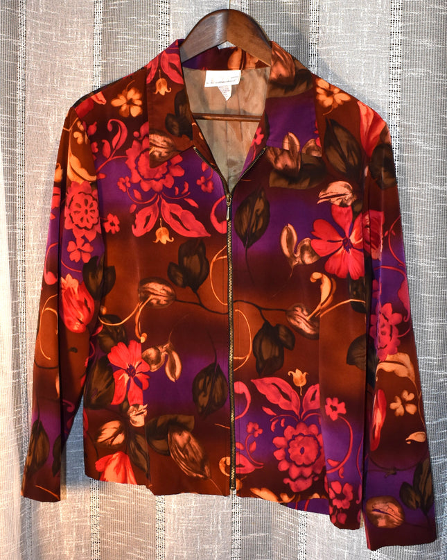 Vintage C.B. Collections Vibrant Floral Lightweight Zip Front Jacket