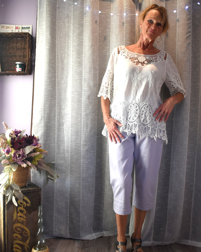 World Market Boho Embroidered Cutout Loose Fit Pullover Blouse