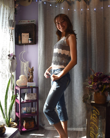 Gray and White Knitted Sweater Tank