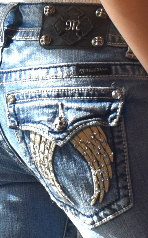 Miss Me Vintage Y2k Bling Wings Embellished Jean Capris