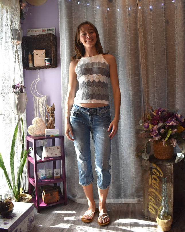 Gray and White Knitted Sweater Tank