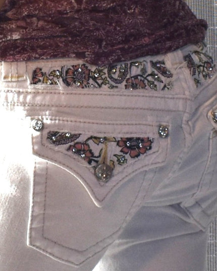 Miss Me Signature Vintage Y2k White Denim Embellished Capris