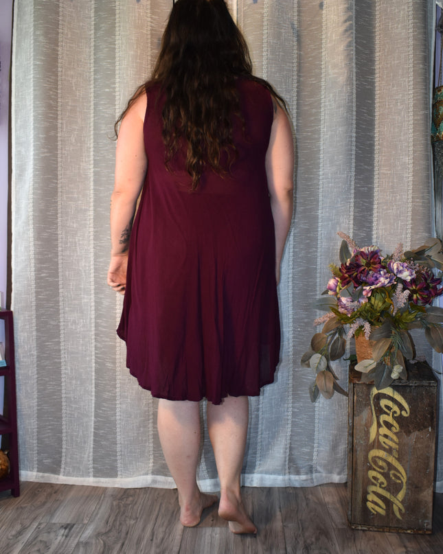 Purple Batik Shift Scoop Neck Embroidered Sea Turtle Dress