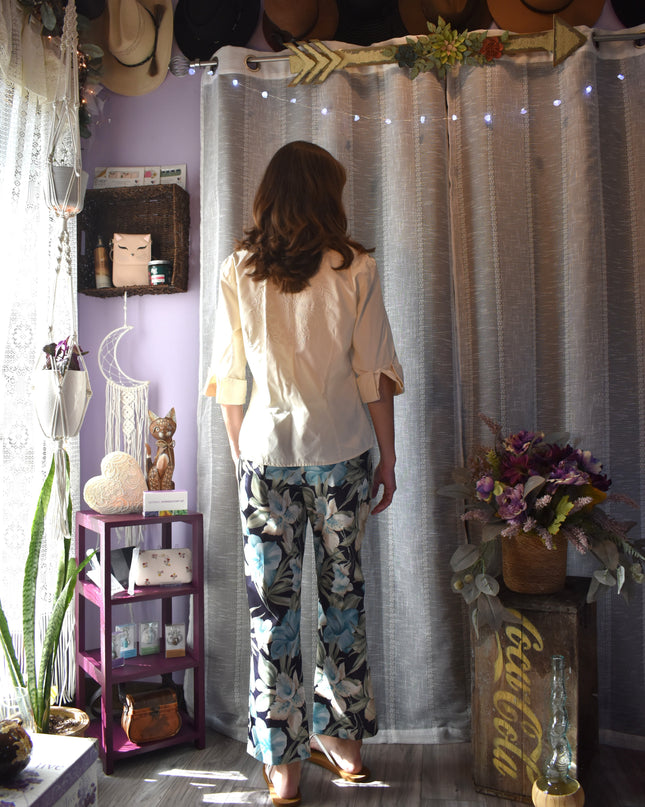Cache Blue Hibiscus Tropical Print Y2k Vintage Capris