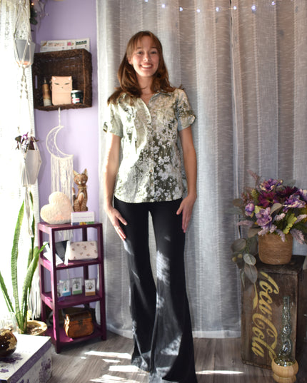 Erika Green Vintage Blouse with White Flowers