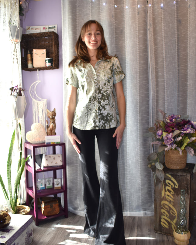 Erika Green Vintage Blouse with White Flowers