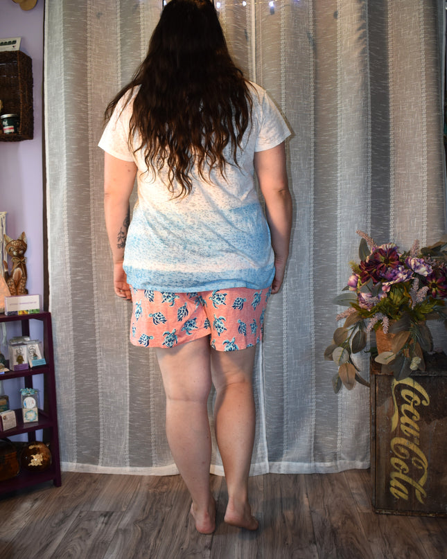 New Coral Bay Soft & Stretchy Elastic Waist Tie Front Sea Turtle Shorts with Pockets