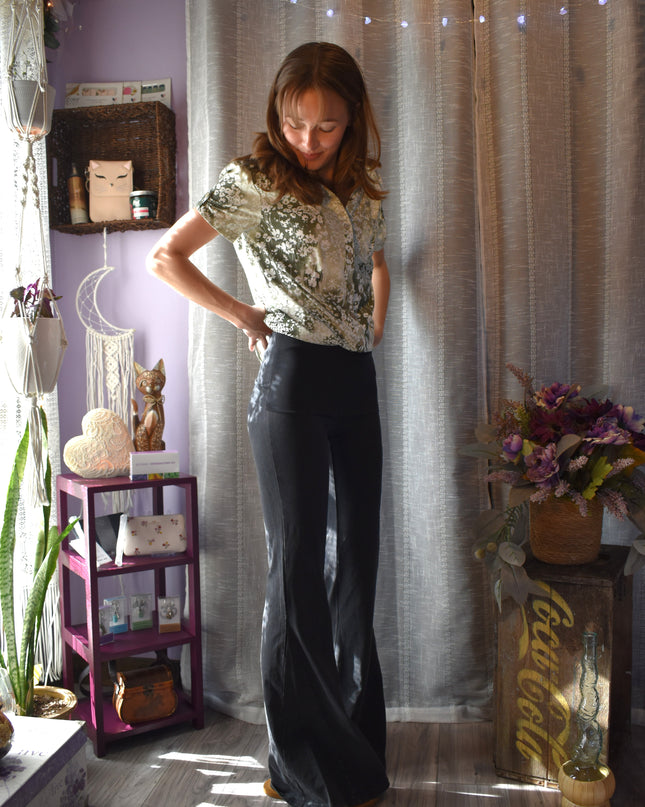 Erika Green Vintage Blouse with White Flowers