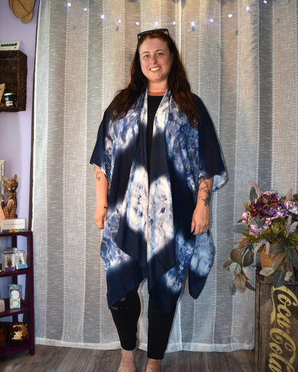 NWOT Time & Try Navy Blue Tie Dye Design Lightweight Kimono Cardigan