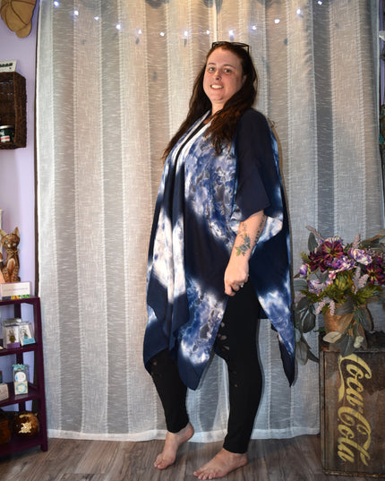 NWOT Time & Try Navy Blue Tie Dye Design Lightweight Kimono Cardigan