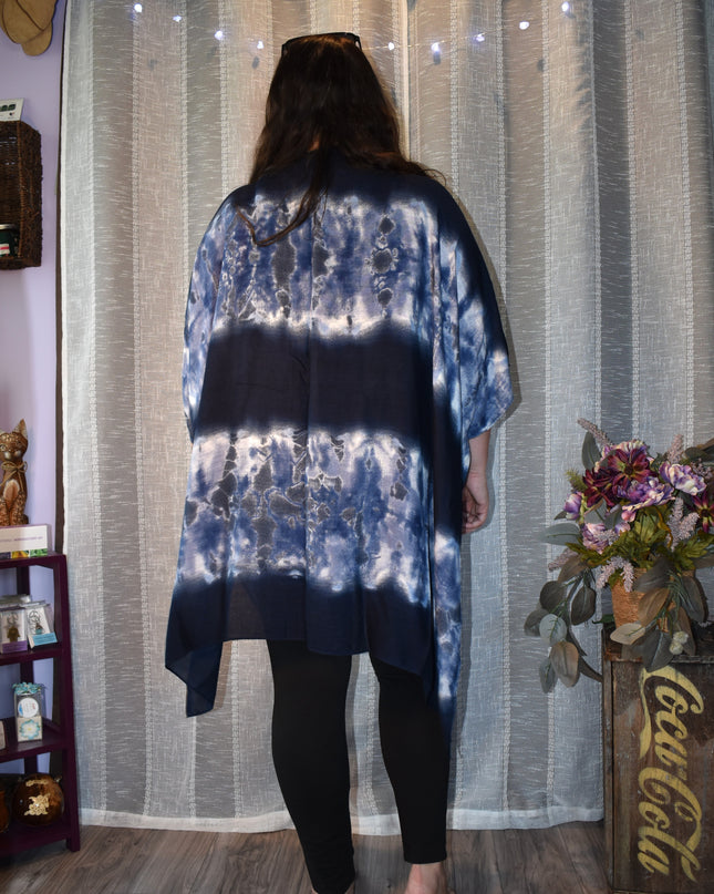 NWOT Time & Try Navy Blue Tie Dye Design Lightweight Kimono Cardigan