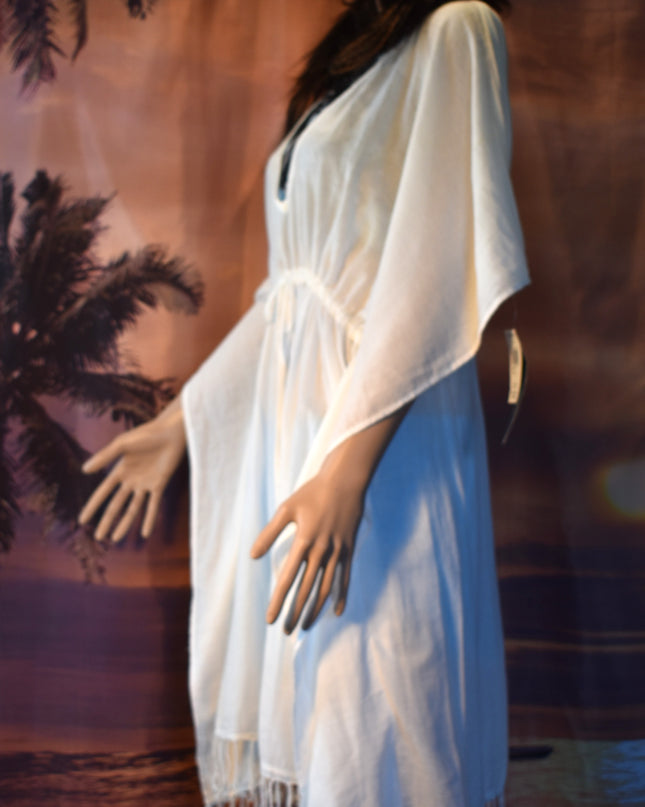 New Ralph Lauren White Cotton Gauze Drawstring Kaftan Beach Swimsuit Cover-Up