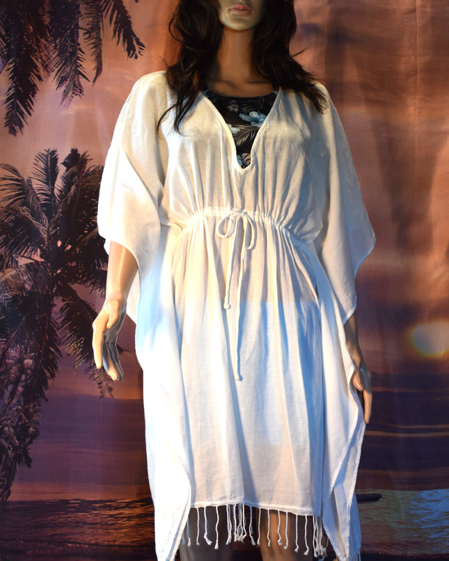 New Ralph Lauren White Cotton Gauze Drawstring Kaftan Beach Swimsuit Cover-Up