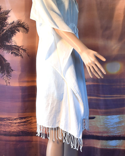 New Ralph Lauren White Cotton Gauze Drawstring Kaftan Beach Swimsuit Cover-Up