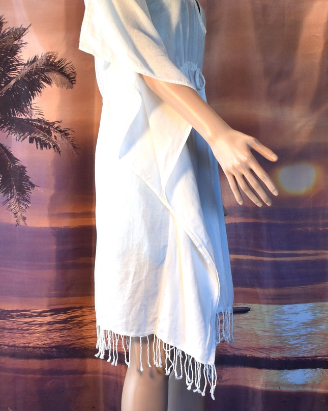 New Ralph Lauren White Cotton Gauze Drawstring Kaftan Beach Swimsuit Cover-Up