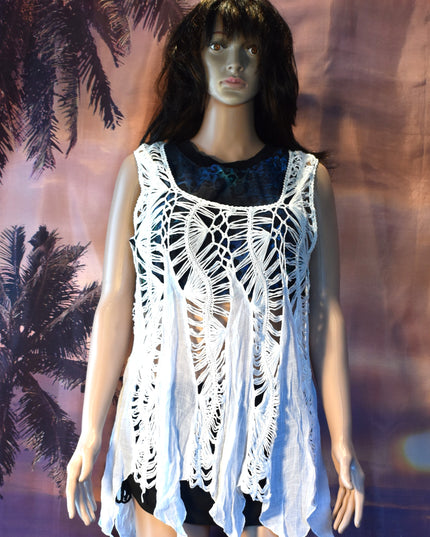 New India Boutique Boho White Handkerchief Hem Tank Top Beach Cover-Up