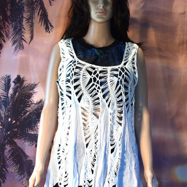 New India Boutique Boho White Handkerchief Hem Tank Top Beach Cover-Up