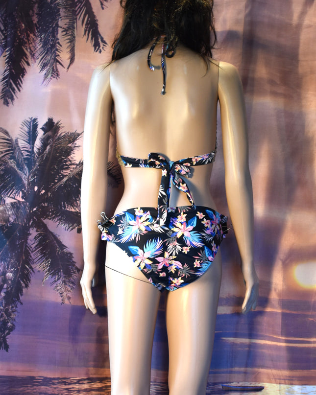 Ninety --Nine Degrees Two-Piece Triangle Tropical Floral Bikini with Crochet Trim