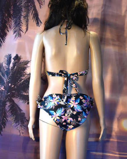 Ninety --Nine Degrees Two-Piece Triangle Tropical Floral Bikini with Crochet Trim