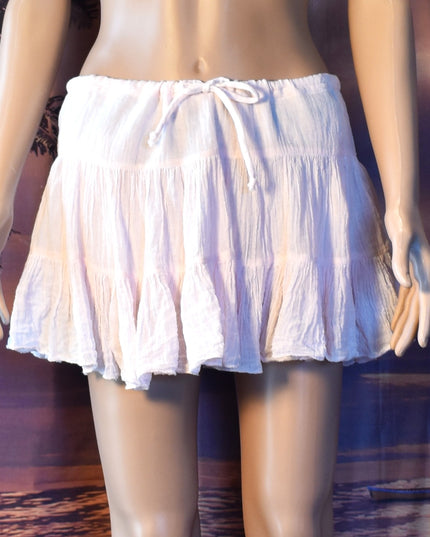 Kapal Art From Bali Handcrafted Light Pink Cotton Gauze Tiered Mini Beach Swim Skirt