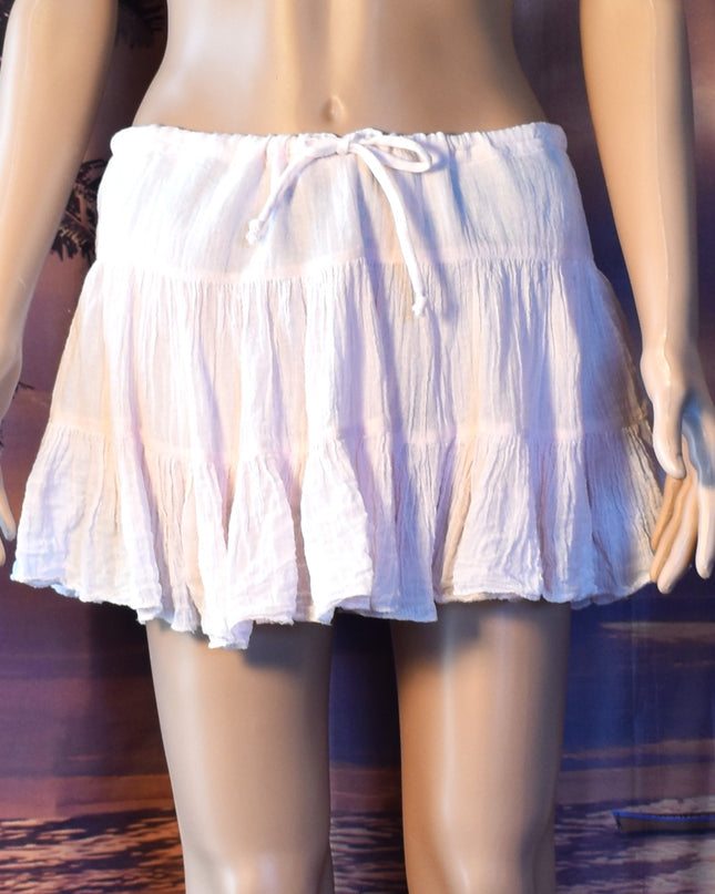Kapal Art From Bali Handcrafted Light Pink Cotton Gauze Tiered Mini Beach Swim Skirt