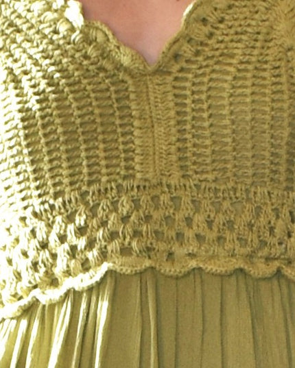New Hint of Blush Green Crochet Top Long Boho Maxi Sundress