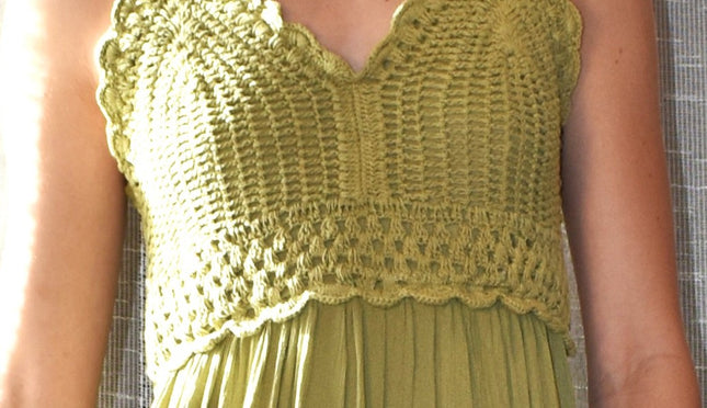 New Hint of Blush Green Crochet Top Long Boho Maxi Sundress