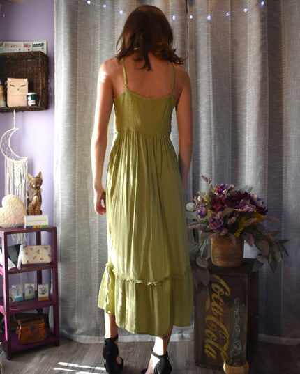 New Hint of Blush Green Crochet Top Long Boho Maxi Sundress