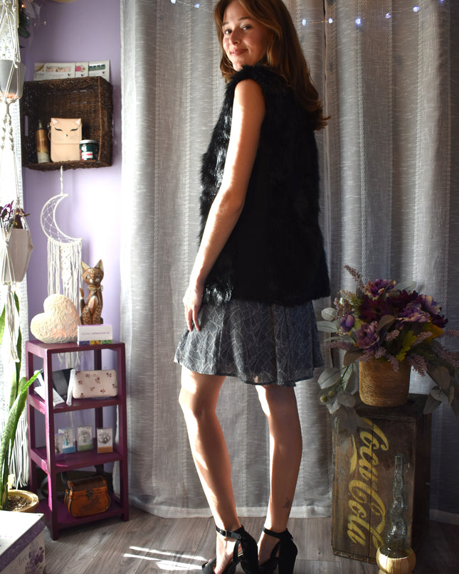 Bebe Y2k Vintage Black Faux Fur Vest with Corset Closures