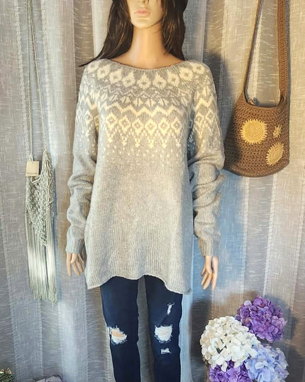 NWT Sonoma Goods for Life Women's Fair Isle Knit Sweater – Gray & White - Size Large