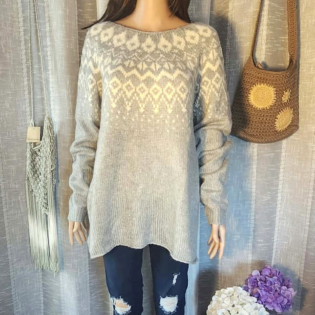 NWT Sonoma Goods for Life Women's Fair Isle Knit Sweater – Gray & White - Size Large