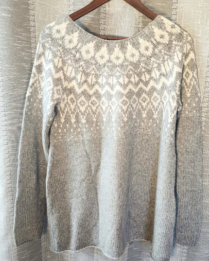 NWT Sonoma Goods for Life Women's Fair Isle Knit Sweater – Gray & White - Size Large